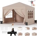 JUMMICO Gazebo 3 x 3 veekindel stabiilne talvekindel k&otilde;rgus reguleeritav kokkupandav Gazebo 4 k&uuml;lgseintega Gazebo UV kaitse 50+, aia Gazebo kokkupandav telk aeda, &otilde;ue, telkimine, Gazebo Beige