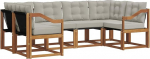 Outdoor-Sofa-Set aus Akazienholz und Textilene, modulares Garten-Lounge-Set, Sitzgruppe f&uuml;r Terrasse und Garten, 245 x 126,5 x 73 cm, Nat&uuml;rlich und Hellgrau