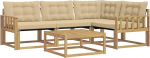 Gartenm&ouml;bel Set 5-teilig aus Akazienholz und Textilene - Outdoor Lounge Sofa mit Tisch, modulare Sitzgarnitur f&uuml;r Garten, Terrasse und Balkon, f&uuml;r 4 Personen