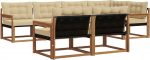Gartenm&ouml;bel-Set aus Akazienholz, 7-teilige Lounge-Sitzgruppe, modulares Outdoor-Sofa mit Textilene und Kissen, 327 x 168,5 x 73 cm, Natur ja Beige