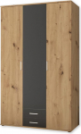 MARBURG garderoobikapp Artisan Oak Look, grafiit - mitmek&uuml;lgne l&uuml;kanduksega kapp 3 uksega magamistuppa - 120 x 196 x 54 cm (B x K x S)
