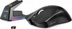 MAMBASNAKE x Attack Shark X1 m&auml;nguhiir koos laadimisjaamaga, 49 g &uuml;likerge, 40K DPI PAW3395 PRO andur, 1000Hz p&auml;ringusagedus, BT/2.4G traadita/juhtmega PC kontorihiir koos k&auml;epidemega Mac/Win11 jaoks - must