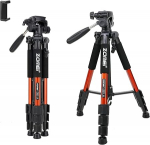 ZOMEI Q111 Camera Tripod Mobile Phone Tripod, Aluminum Alloy Travel Tripod Lightweight Camera Tripod with 3 Way Swivel Head, Quick Release Plate, Mobile Phone Holder and Bag, 47-140cm (Orange)