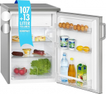 Bomann KS 2194.1 inox Fridge with Freezer | Drinks Fridge with 120 L Capacity and 2 Glass Shelves | Door Hinge Changeable | Small Fridge with Continuous Temperature Control