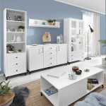 Lomadox elutoa komplekt valge l&auml;ikega koos valgustusega riiuliga Sideboard seinariiul kapp kohvilaud