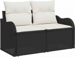 8-teiliges Garten Sofa Set mit Kissen Schwarz Poly Rattan, 2-Sitzer Garten Sofa mit Stauraum & Kissen Schwarz Poly Rattan Gartenlounge Model3358224