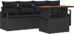 5-teiliges Garten-Sofa-Set mit Kissen Schwarz Poly Rattan Akazie, 2-Sitzer Garten-Sofa mit Kissen Schwarz Poly Rattan Gartenlounge Model3349645