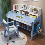 Kirjutuslaud, arvutilaua sahtlite ja tooliga, kaasaegne puidust t&ouml;&ouml;laud avatud riiulitega, &otilde;ppet&ouml;&ouml;laud kirjutamiseks, magamistoas, kodukontoris, sinine, 124 x 60 x 110 cm.