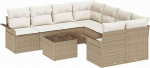 9-teiliges Garten Sofa Set mit Kissen Beige Poly Rattan, 2-Sitzer Garten Sofa mit Stauraum & Kissen Beige Poly Rattan Gartenlounge Model3353970