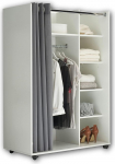Stella Trading JENKE Mobile Wardrobe on Wheels, White with Fabric Curtain, Versatile All-Purpose Cabinet with Clever Interior Dividers, 100 x 145 x 50 cm (W x H x D)