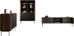 Mirjan24 Living Room Set Wiseri I, Living Room Cabinet with Handle-Free Opening System, Cabinet Wall Unit in Set: Chest of Drawers, TV Lowboard, Shelf (Warmia Nut / Black)