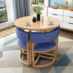 Round Dining Table and Chair Set Office Reception Negotiation Table and Chair Combination Leisure Area Home Balcony Small Round Table Perfect for Lounge Living Room Dark Blue