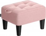 SONGMICS Ottoman Footstool Velvet Seat with Thick Cushion 150kg Weight Capacity Living Room Bedroom Entrance Pastel Pink and Ink Black LOM501R02