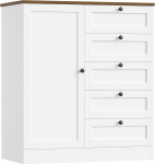 HOCSOK Sideboard, k&ouml;&ouml;gikapp, sahtlikapp, valge buffetkapp 1 ukse ja 5 sahtliga, k&ouml;&ouml;ki, elutuppa, s&ouml;&ouml;gituppa, 85,5 x 40 x 97 cm