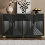 KOMHTOM Sideboard mit 4 T&uuml;ren, Flurm&ouml;bel, Esszimmerm&ouml;bel mit verstellbaren Trennw&auml;nden, moderne Wohnzimmerm&ouml;bel (B, schwarz)