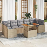 Rantry 8-teiliges Garten Sofa Set mit Kissen Beige Poly Rattan Gartenlounge Model3358163