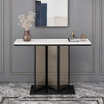 Moderner geometrischer Konsolentisch - Stilvoller Beistelltisch aus wei&szlig;em Sicherheitsglas f&uuml;r Eingangsbereich und Sofa, zeitgen&ouml;ssisches Akzentm&ouml;bel f&uuml;r Wohnzimmer, Flur und Schlafzimmer