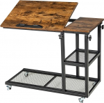 LUARANE C-kujuline k&uuml;ljelaud, reguleeritava k&otilde;rgusega k&uuml;ljelaud lukustatavate ratastega, rulliv diivanilaud koos kallutatavate laudade riiulitega, mobiilne kohvilaud elutuppa, magamistuppa (Rustic)