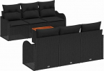 7-teiliges Garten Sofa Set mit Kissen Schwarzes Poly Rattan Akazie, 2-Sitzer Garten Sofa mit Kissen Schwarzes Poly Rattan Gartenlounge Model3347401