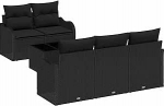 6-teiliges Garten-Sofa-Set mit Kissen Schwarz Poly Rattan, 2-Sitzer Garten-Sofa mit Stauraum & Kissen Schwarz Poly Rattan Gartenlounge Model3354252