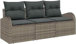 3-osaline aia diivan komplekt padjaga Grey Poly Rattan, 2-istmeline aia diivan hoiuruumiga ja padjaga Grey Poly Rattan Garden Lounge Model3354568