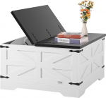 VEVOR talumajapidamise stiilis kohvilaud, ruudukujuline kohvilaud saranaga ja suure hoiukambriga, 34 kg kandev&otilde;ime, rustikaalne puidust kokteililaud elutuppa, stuudiosse (must+valge)