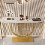 YITAYMLI Crescent Moon aktsent konsool sissep&auml;&auml;suala jaoks, kriimustuskindel kiltkivi plaat, kaasaegne ristk&uuml;likukujuline diivanilaud loomingulise metallist raamiga, elutuppa (Gold B, 120 cm / 47.2