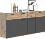 Newroom Stanley.Three Sideboard Oak Basalt Grey kapp Industrial Modern - 180 x 87 x 40 cm (B x K x S) - Highboard Sideboard - elutuba kontor