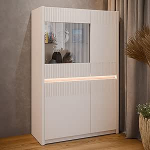 Forte Tamme SQUERE vitriinkapp 90 100, Elegantne elutoa vitriinkapp 4 uksega ja valgustusega, puukomposiit, Mauvella Tamme puitdekor/liiv, 95,3 cm lai x 146,7 cm k&otilde;rge x 41,5 cm s&uuml;gav, 95,3 cm lai x 146,7 cm k&otilde;rge x 41,5 cm s&uuml;gav