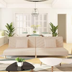 Schlafsofa 2-Sitzer, Creme Stoff, 200 cm breit, mit 2 Kissen, atmungsaktiver Polyester, stabil f&uuml;r Wohnzimmer, kleine R&auml;ume, vielseitig, modern, Couch f&uuml;r G&auml;ste