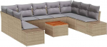10-teiliges Garten Sofa Set mit Kissen Beige Poly Rattan Akazie Gartenlounge Model3348001