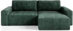 FANO Cord nurgadiivan magamisfunktsiooniga ja voodikastiga, diivanvoodi 204 x 132 cm lamamispinnaga (roheline)