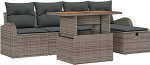 6-teiliges Garten-Sofa-Set mit Kissen Grau Poly-Rattan, 2-Sitzer Garten-Sofa mit Stauraum & Kissen Grau Poly-Rattan Gartenlounge Model3361293