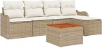 6-teiliges Garten Sofa Set mit Kissen Beige Poly Rattan Akazie, 2-Sitzer Garten Sofa mit Kissen Beige Poly Rattan Gartenlounge Model3347442
