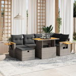 Set Schlafsofa, 7-teiliges Gartensofa-Set mit grauen Kissen aus Polyrattan, Set Schlafsofa, Wohnzimmer, Sofa, Garten, modernes Sofaset f&uuml;r den Au&szlig;enbereich, M&ouml;bel