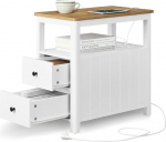 VASAGLE kitsas &ouml;&ouml;kapp elektriribaga, 2 sahtlit, diivanilaud, v&auml;ikesed ruumid, meretagune stiil, p&auml;hklipuust pruun/valge LET327W14