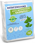 SWEET NIGHT Sweetnight Greenfirst Mattress Protector, 140 x 190/200 cm, Plant Treatment, Waterproof and Anti-Dust Mite Mattress Topper, 100% Cotton Fleece, Quiet and Breathable