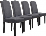 Yaheetech Dining Room Chairs, Set of 4 Kitchen Chairs with High Backrest, Modern Chairs for Kitchen and Dining Room, Solid Wood Legs, Padded Linen Seat, Maximum Load 136 kg, Dark Grey