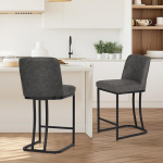 ALPHA HOME Set of 2 Bar Stools Breakfast Bar Stools PU Leather Kitchen Stools with Backrest Bar Stool with Footrest for Kitchen Counter Sturdy Metal Steel Frame Grey