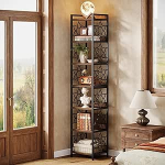 Tribesigns 7-korruseline nurgariiul, 200cm ekstra k&otilde;rge nurgariiul, kitsas t&ouml;&ouml;stuslik raamaturiiul, puidust nurgariiul metallist raamiga elutuppa, koju, kontorisse