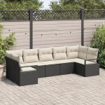 Rantry 7-Teiliges Garten Sofa Set mit Kissen Schwarz Poly Rattan, 2-Sitzer Garten Sofa mit Stauraum & Kissen Schwarz Poly Rattan Gartenlounge Model3355196