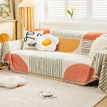 KnSam Home Sofa&uuml;berwurf, Geometrische Muster &Uuml;berwurfdecke Sofa, Anti-Rutsch Schonbez&uuml;ge Chenille f&uuml;r Wohnzimmer (180x300CM, Gr&uuml;n Orange)