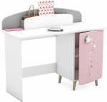 habeig, Children's Desk, Children's Table, Princess, Mirror, Door, Dressing Table, Children's Furniture (Pink/White)