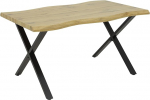 Hela Tische, Gerda Dining Table, Table Top 46 mm Wane Edge Look in Wild Oak, X-Frame Metal Black, 140 x 90 cm