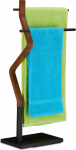 Relaxdays 1 x Standing Towel Rail 2 Bars for Hand & Tea Towels Wood & Metal Black/Brown