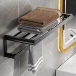 Hand Towel Rail No Drilling Black Matt 58 cm Wall Mounted Towel Rail Two Layers Bath Towel Holder Wall for Bathroom Kitchen