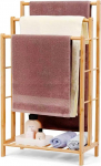 Relquorax Bambusest r&auml;tikupesu riiuliga, vabalt seisev r&auml;tikuriiul 3 r&ouml;&ouml;bastega, vannituba, elutuba, ruumi s&auml;&auml;stev (96 cm k&otilde;rge)