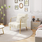 Yaheetech Velvet Lounge Chair, polsterdatud tool metalljalgadega, &uuml;ksiktooli, 71,5 cm lai, l&otilde;&otilde;gastav tool elutuppa, kodukontorisse, beež