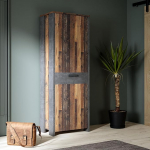 Forte Clif 67 rustikaalne l&uuml;kanduksega riidekapp 1 ukse ja riiuliga, puidust, vanapuidust vintage / betooni v&auml;limusega, 67 cm lai, 201,5 cm k&otilde;rge, 41,6 cm s&uuml;gavusega.