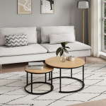 Kodu Collective Kohvilaud 2 &uuml;mmargune puidust elutoa laud Kaasaegne k&uuml;ljelaua komplekt 2 in 1 metallist raamiga elutoa kontori k&uuml;ljelaua Loft disain Twin Light Oak